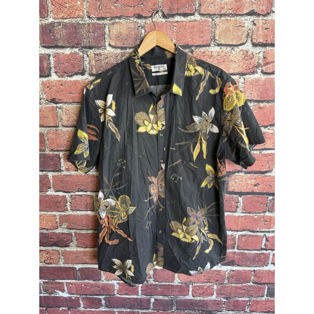 Billabong Mens Black Short Sleeve Button Up Shirt Size 2XL Floral Pattern Hawaii